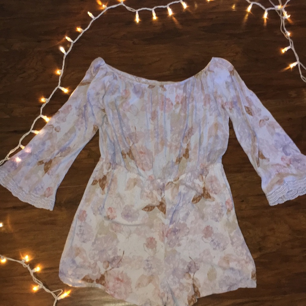 lavender floral off the shoulder romper